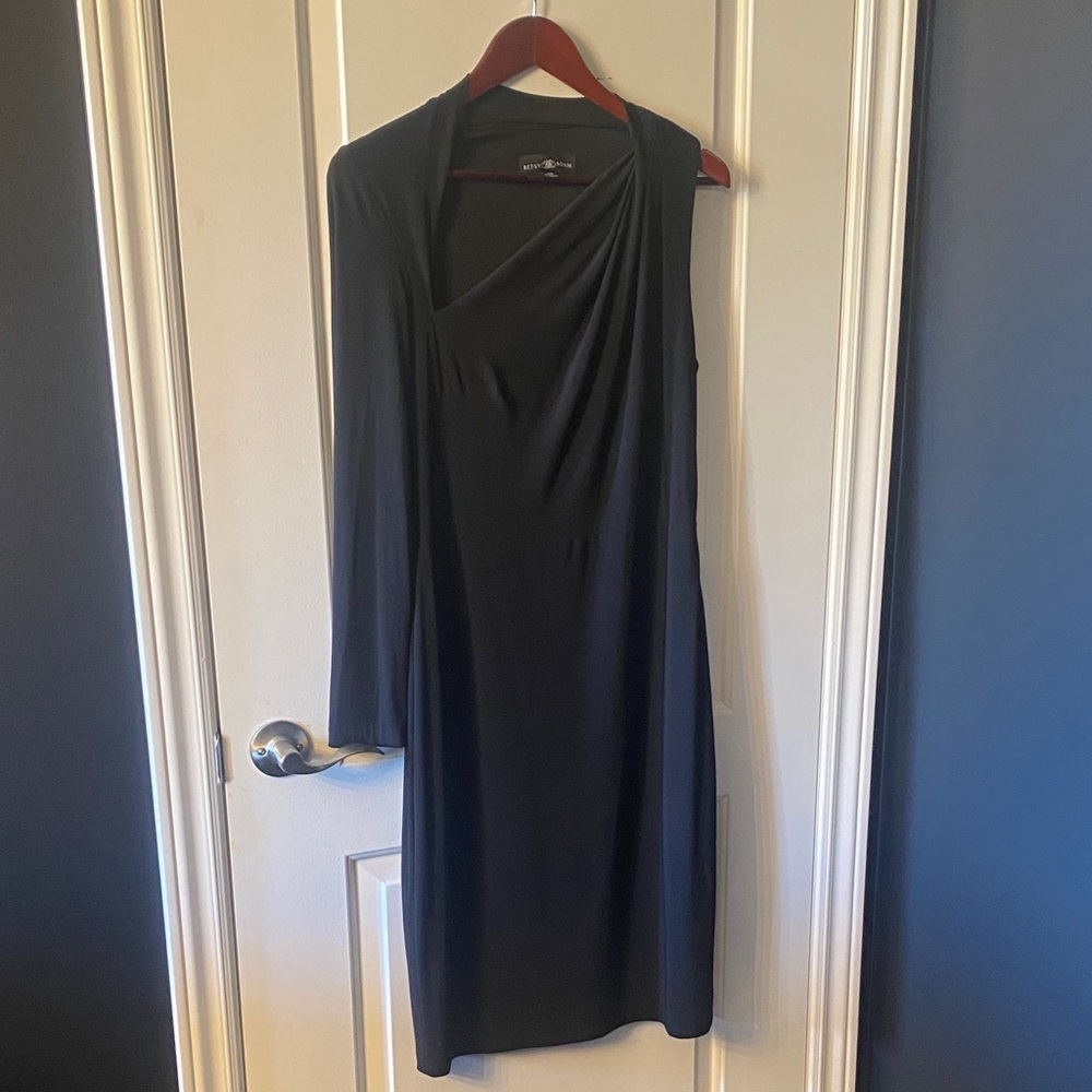 Betsy & Adam One-Shoulder Black Dress